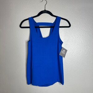 NUX Exhale Tank Top Womens Size XS Blue Draped Open Back Activewear‎ NWT